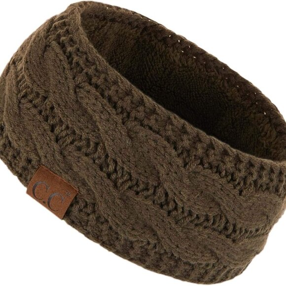 Other - Winter Fuzzy Fleece Lined Thick Knitted Diagonal Stripes Criss-Cross Pattern Hea